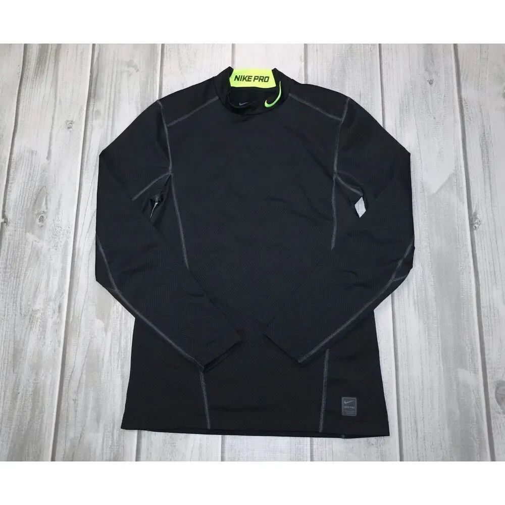 Nike Pro Dri Fit Fitted Men's Long Sleeve Shirt Size Medium Black/Green